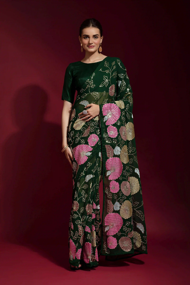Sequins Embroidered Georgette Saree | Ideal Wedding & Party Wear with Style