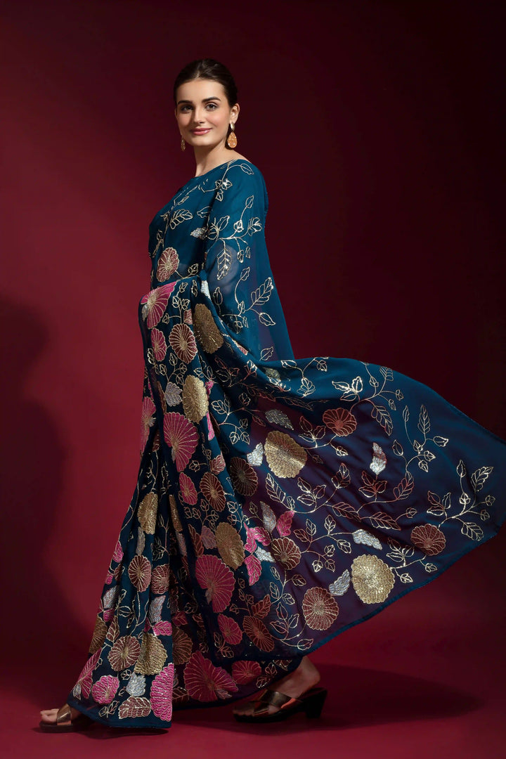 Sequins Embroidered Georgette Saree | Ideal Wedding & Party Wear with Style