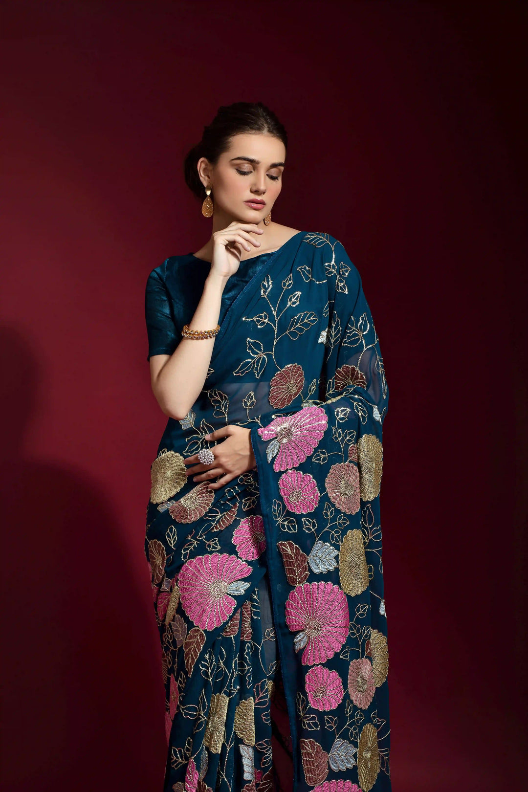 Sequins Embroidered Georgette Saree | Ideal Wedding & Party Wear with Style