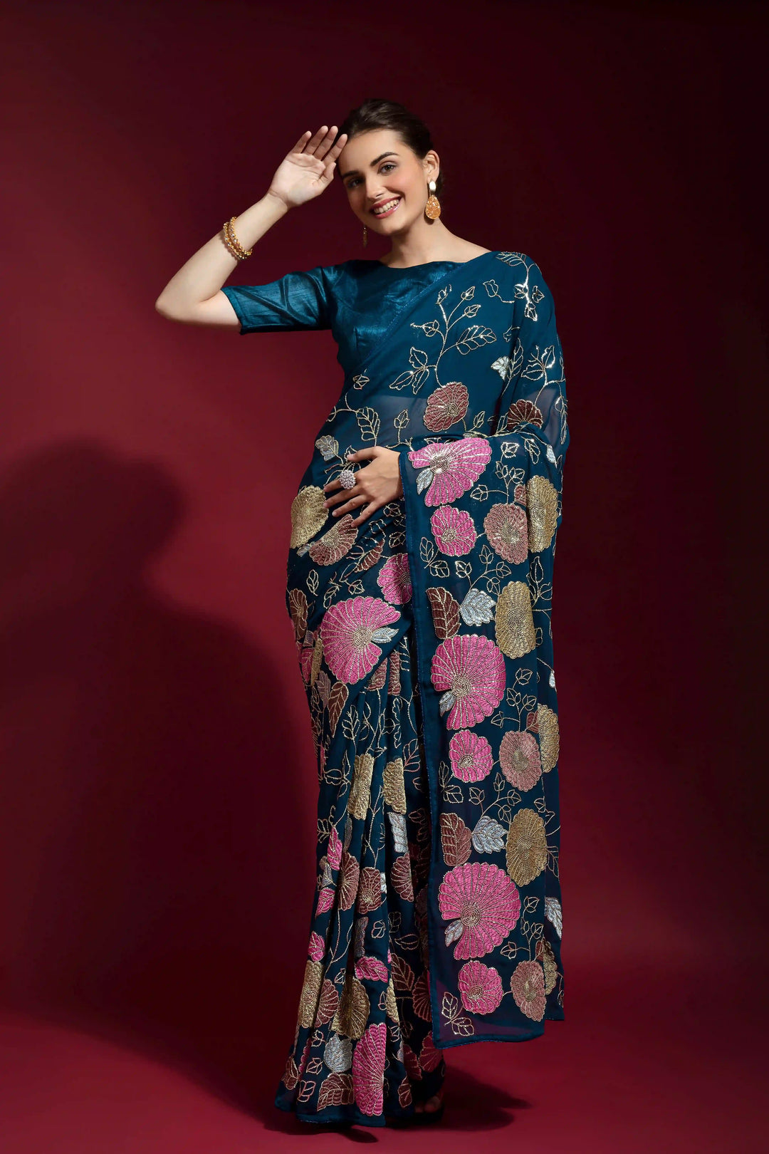 Sequins Embroidered Georgette Saree | Ideal Wedding & Party Wear with Style