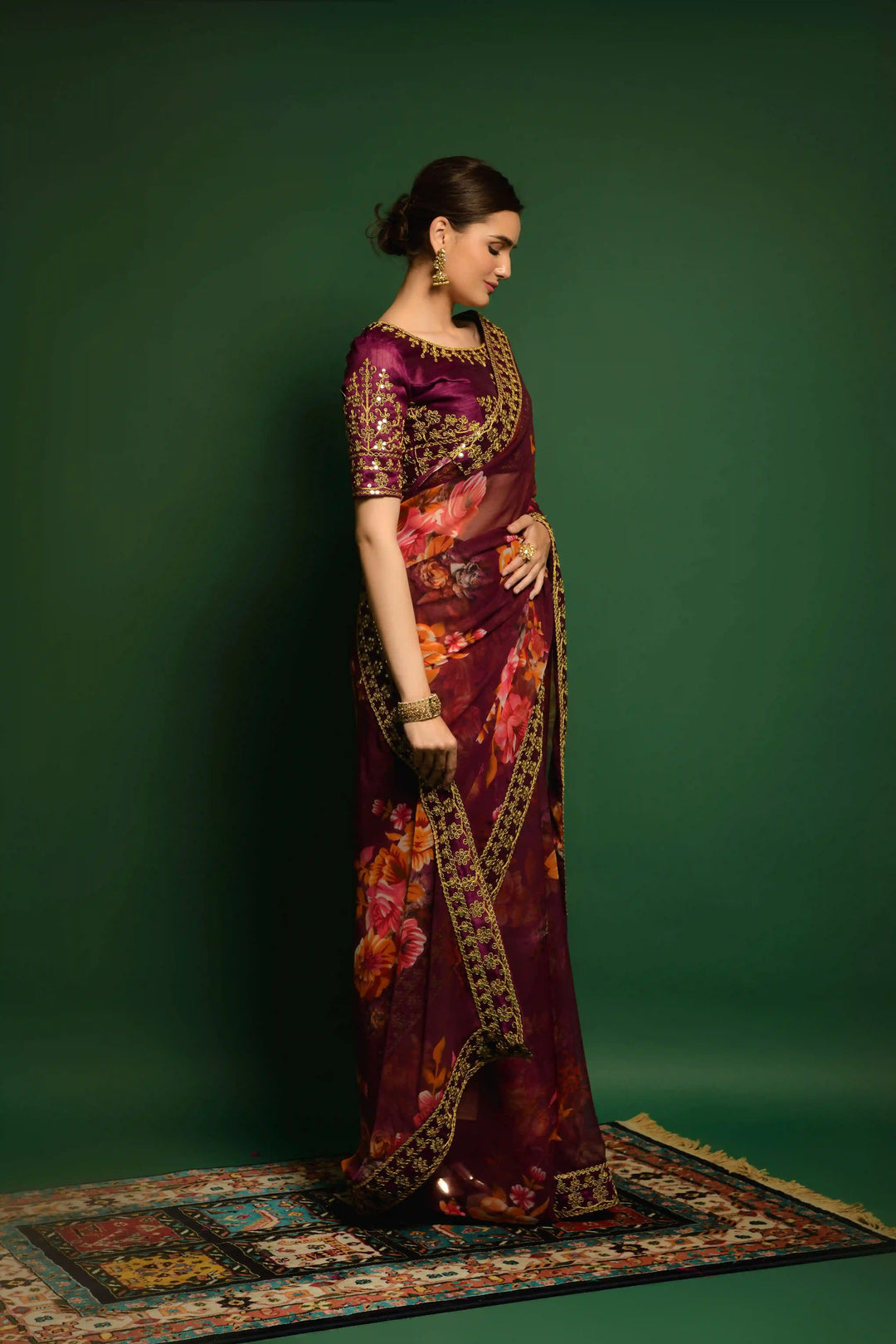 Flower-Printed Georgette Saree | Sequins & Embroidery for Party Wear