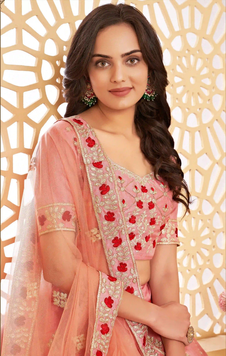 Designer Pink Silk Lehenga Set with Embroidery Work | Wedding and Party Wear
