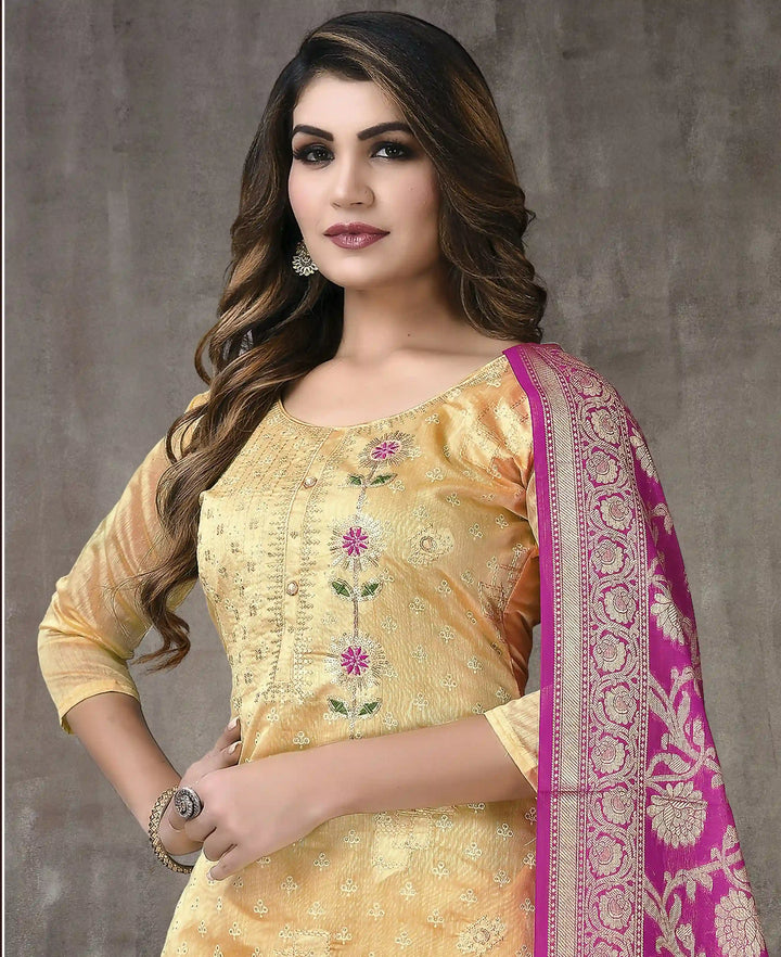Elegant Beige Modal Chanderi Salwar Kameez | Embroidered Festive Wear
