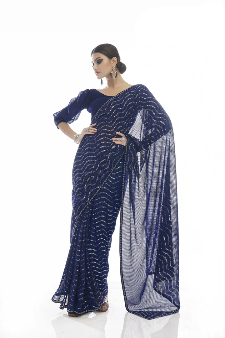 Elegant Georgette Saree | Sequins & Thread Design for Ceremonial & Party Looks