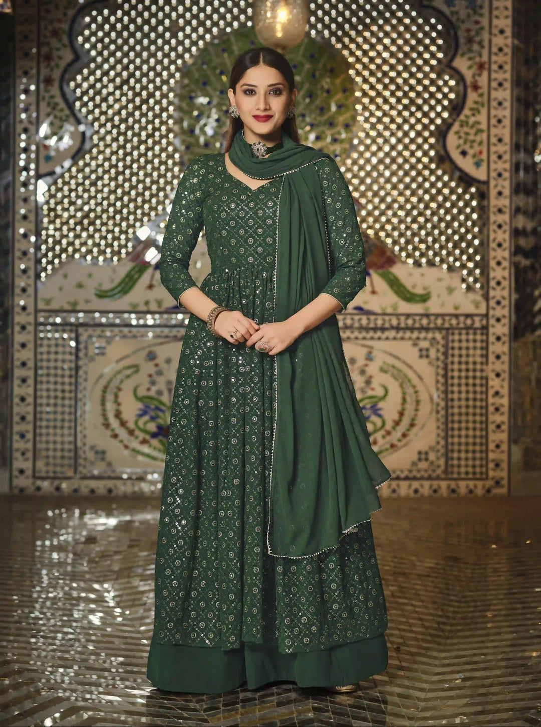 Traditional Mehendi Salwar Suit | Georgette Fabric with Embroidery Detailing for All Occasions