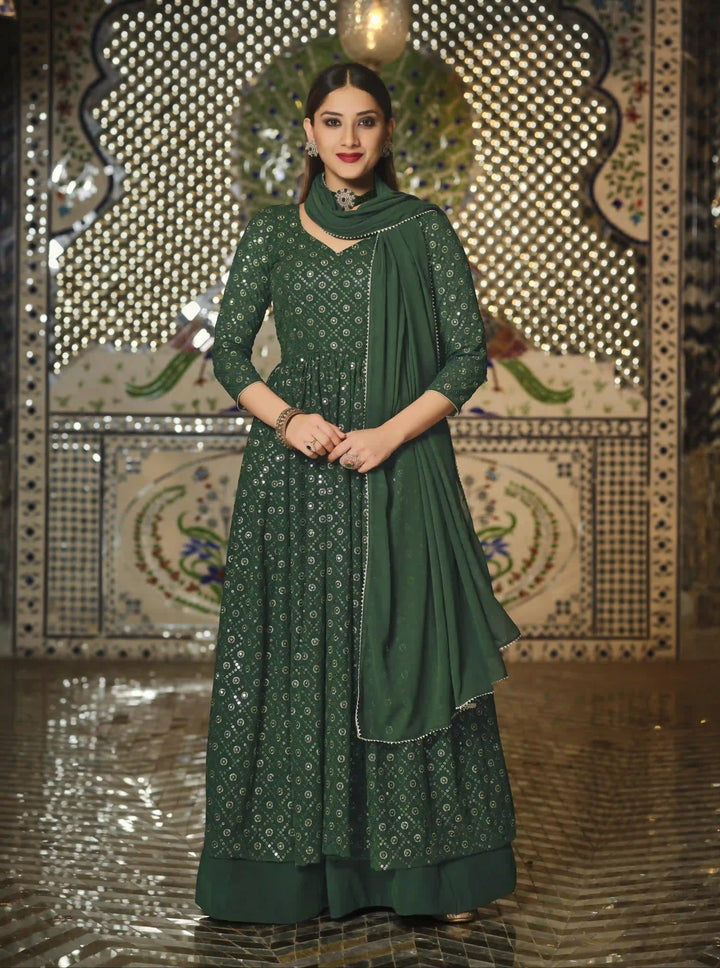 Traditional Mehendi Salwar Suit | Georgette Fabric with Embroidery Detailing for All Occasions