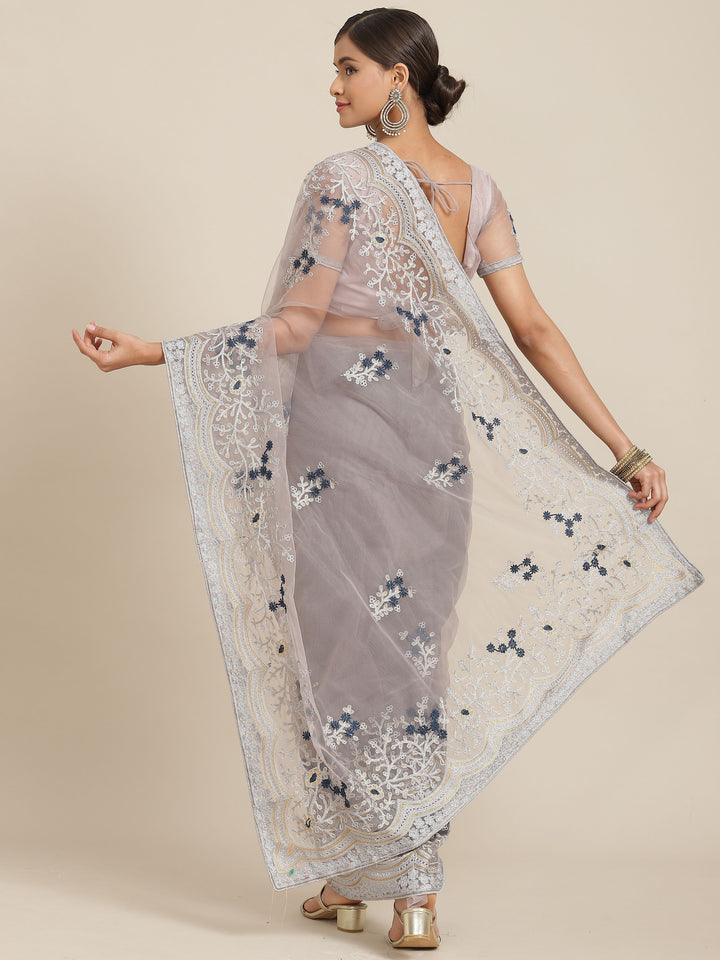 Designer Net Saree with Embroidery | Traditional Wedding Party Wear