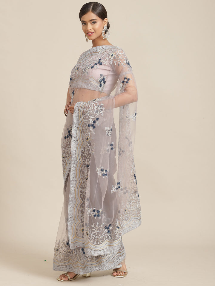 Designer Net Saree with Embroidery | Traditional Wedding Party Wear