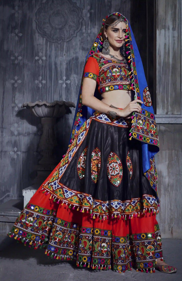 Designer Art Silk Lehenga Choli set |  Gamthi Embroidery for Traditional Wear