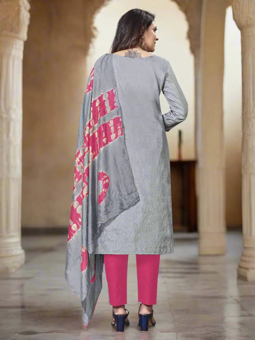 Designer Parampara Silk Suit | Embroidery with Cotton Bottom and Dupatta