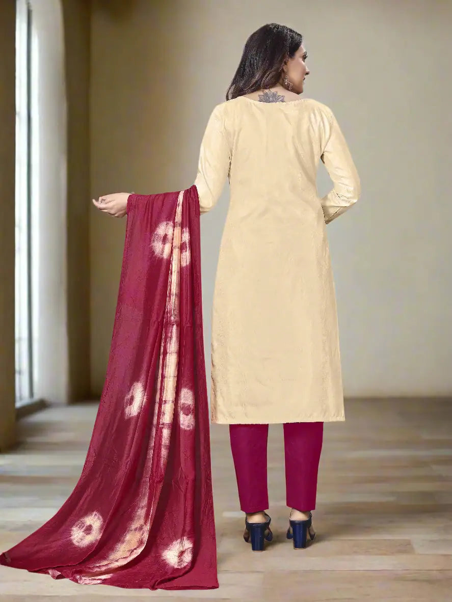 Designer Parampara Silk Suit | Embroidery with Cotton Bottom and Dupatta