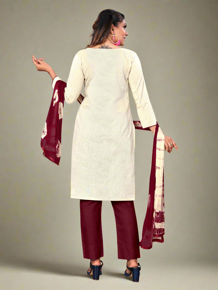 Casual Wear Khadi Cotton Suit | Printed Kameez with Nazmin Dupatta