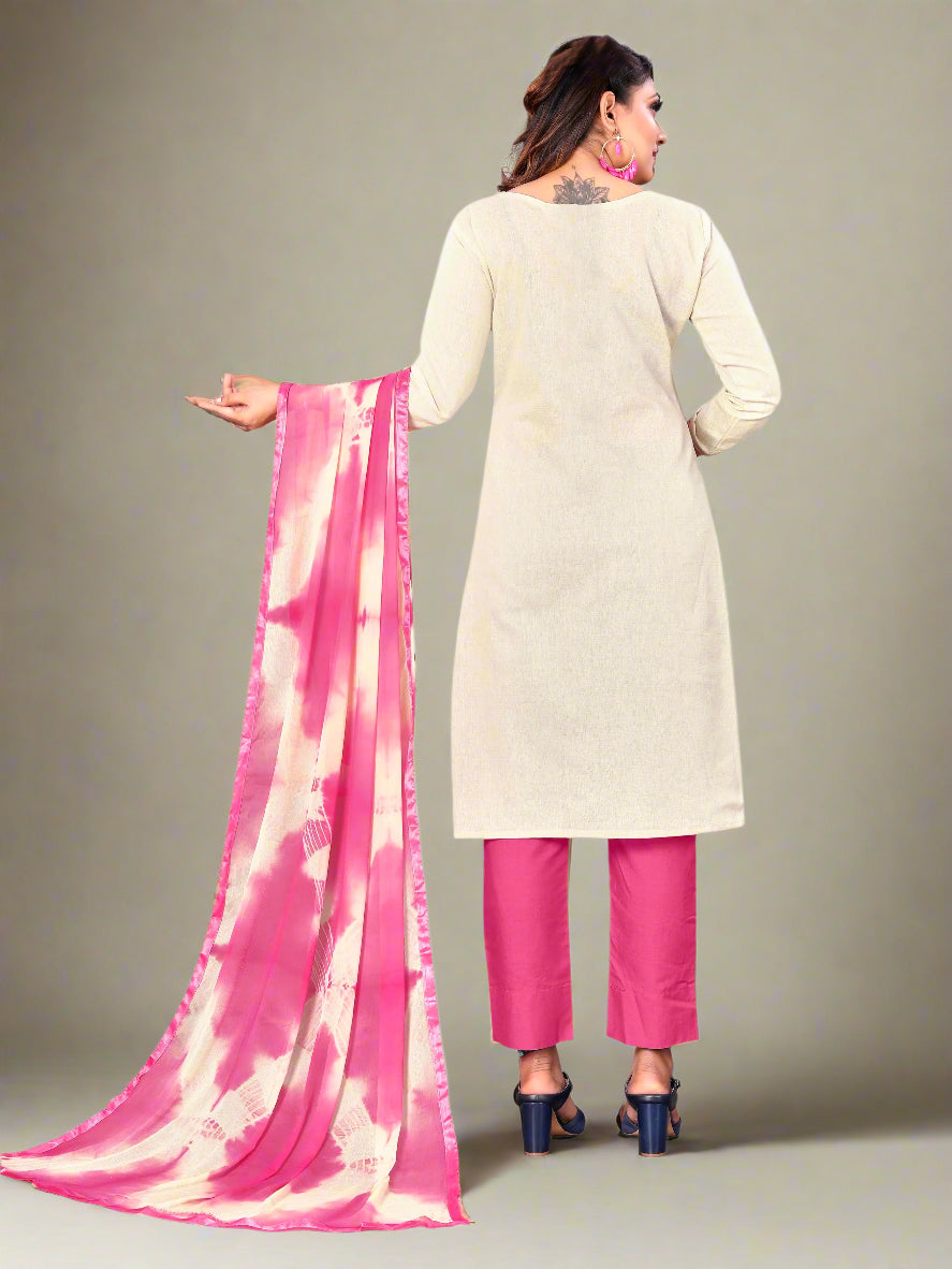 Designer Khadi Cotton Suit | Casual Printed Kameez with Cotton and Nazmin Dupatta