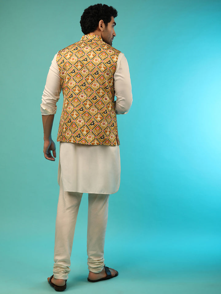 Rayon Kurta with Satin Jacket | Designer Printed Ethnic Wear for Men