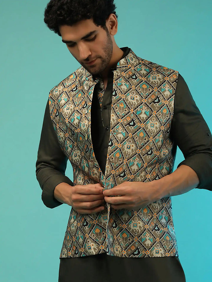 Satin Men’s Jacket | Designer Printed Festive Wear for Stylish Men