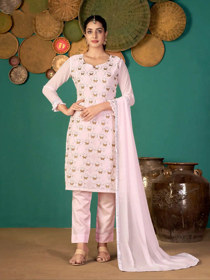 Designer Faux Georgette Suit | Thread, Jari, Sequins Work & Santoon Bottom