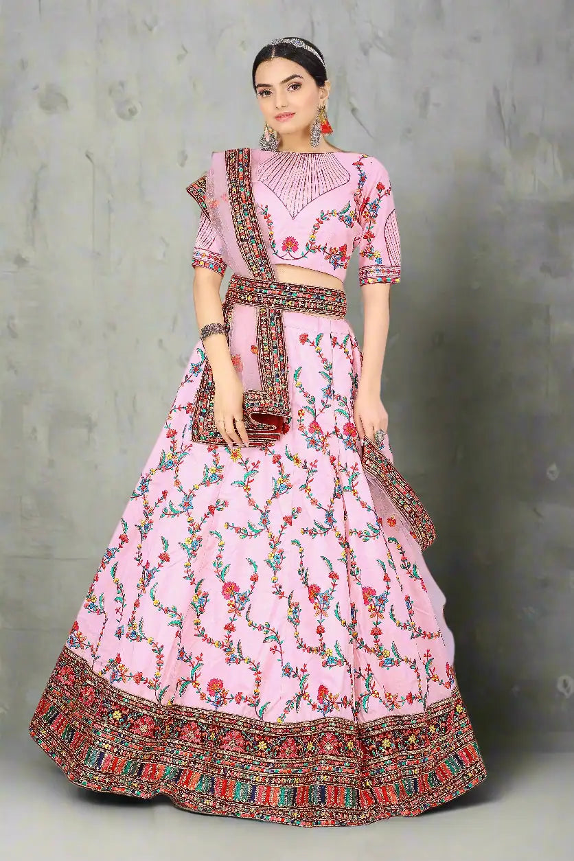 Designer Silk Lehenga with Sequins & Embroidery | Perfect for Weddings & Events