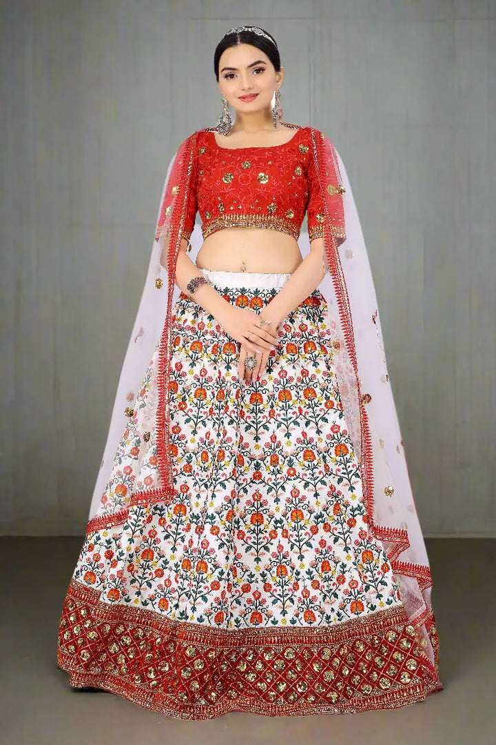 Designer Art-Silk Lehenga | Thread & Sequence Embroidery for Weddings
