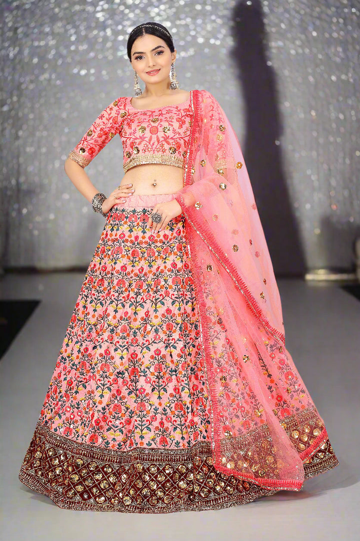 Designer Art-Silk Lehenga with Thread & Sequin Embroidery | Wedding & Reception