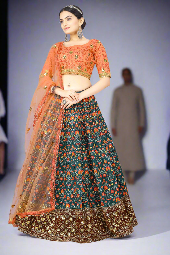 Designer Art-Silk Lehenga with Thread & Sequin Embroidery | Wedding & Reception