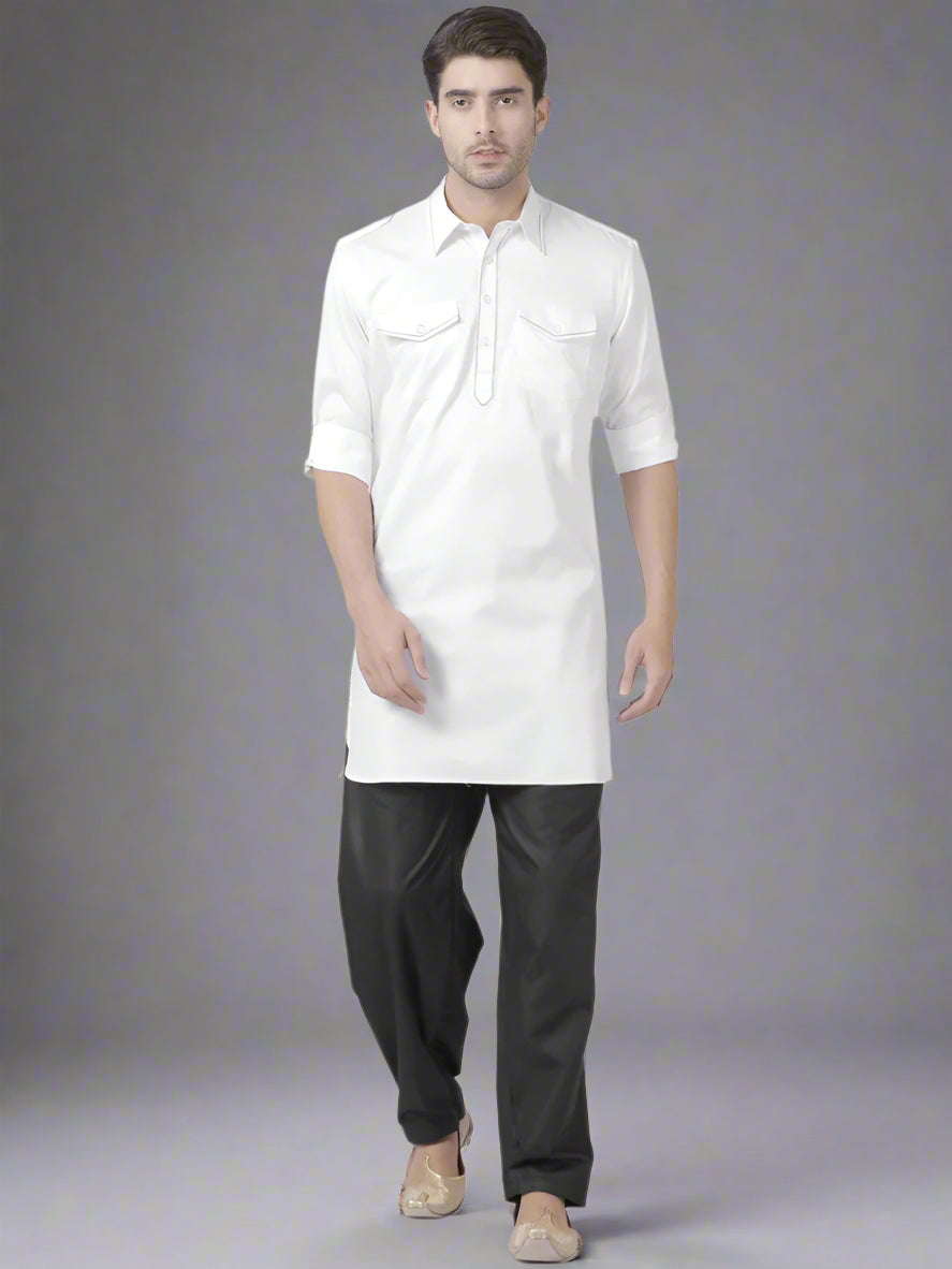 Men’s Cotton Kurta Pajama | Black Bottom with Elegant Solid Design