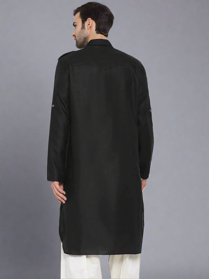 Cotton Kurta with Off White Bottom | Solid Design Traditional Wear for Men