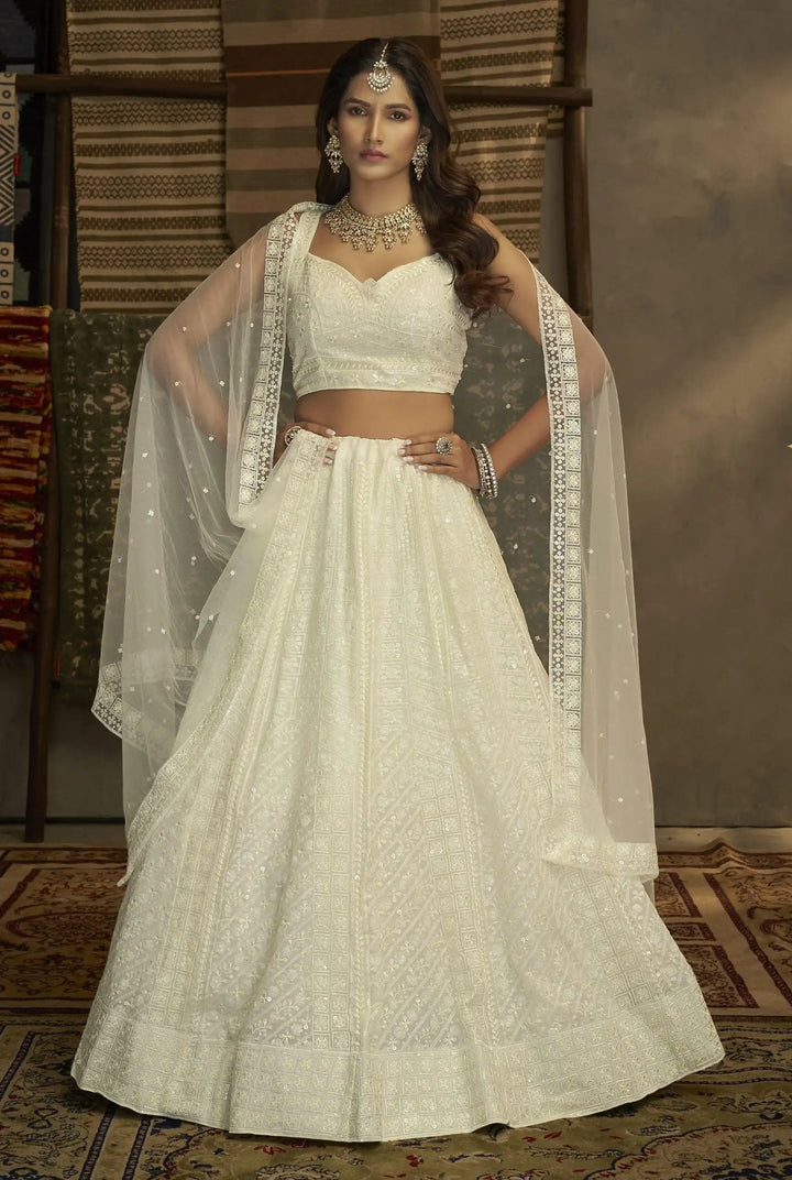 Designer White Lehenga Choli Georgette with Soft Net Dupatta | Festive Wear