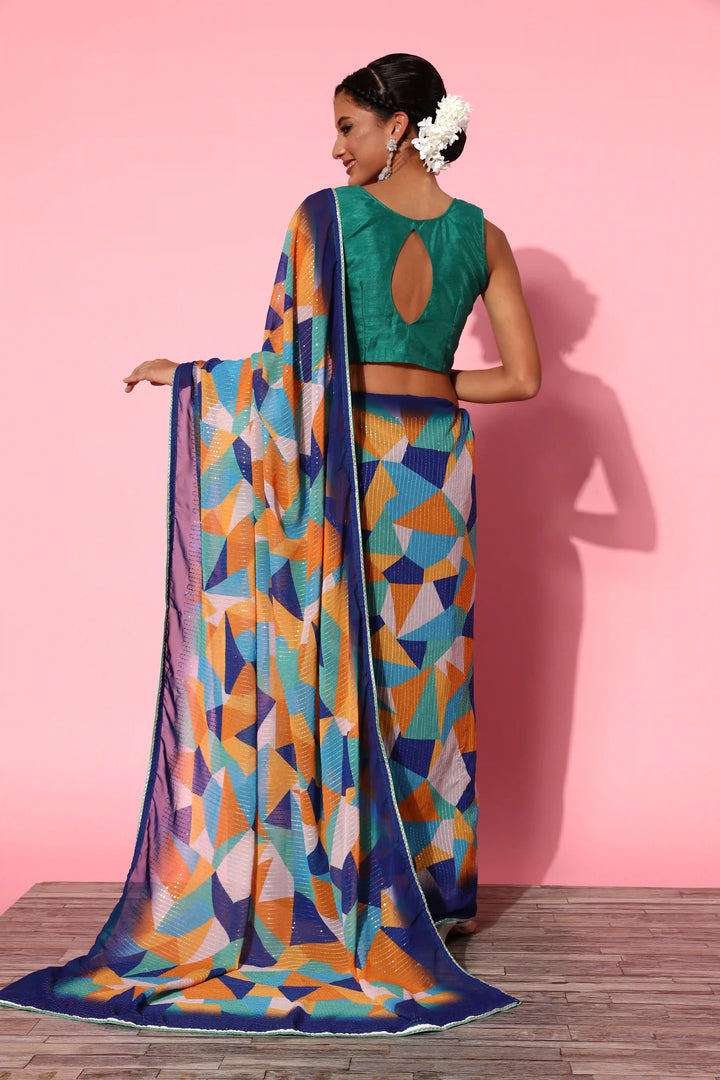 Designer Printed Art-Silk Saree with Sequined Embroidery | Wedding & Festive