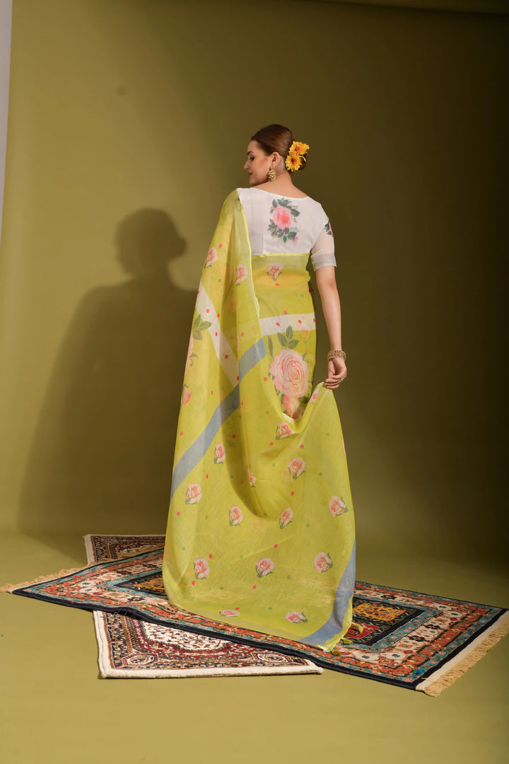 Elegant Linen Digital-Printed Saree | Perfect for Weddings & Festive Occasions