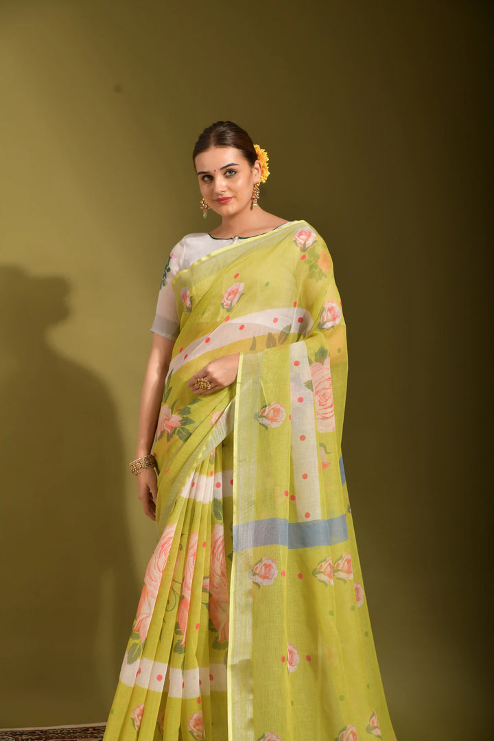 Elegant Linen Digital-Printed Saree | Perfect for Weddings & Festive Occasions