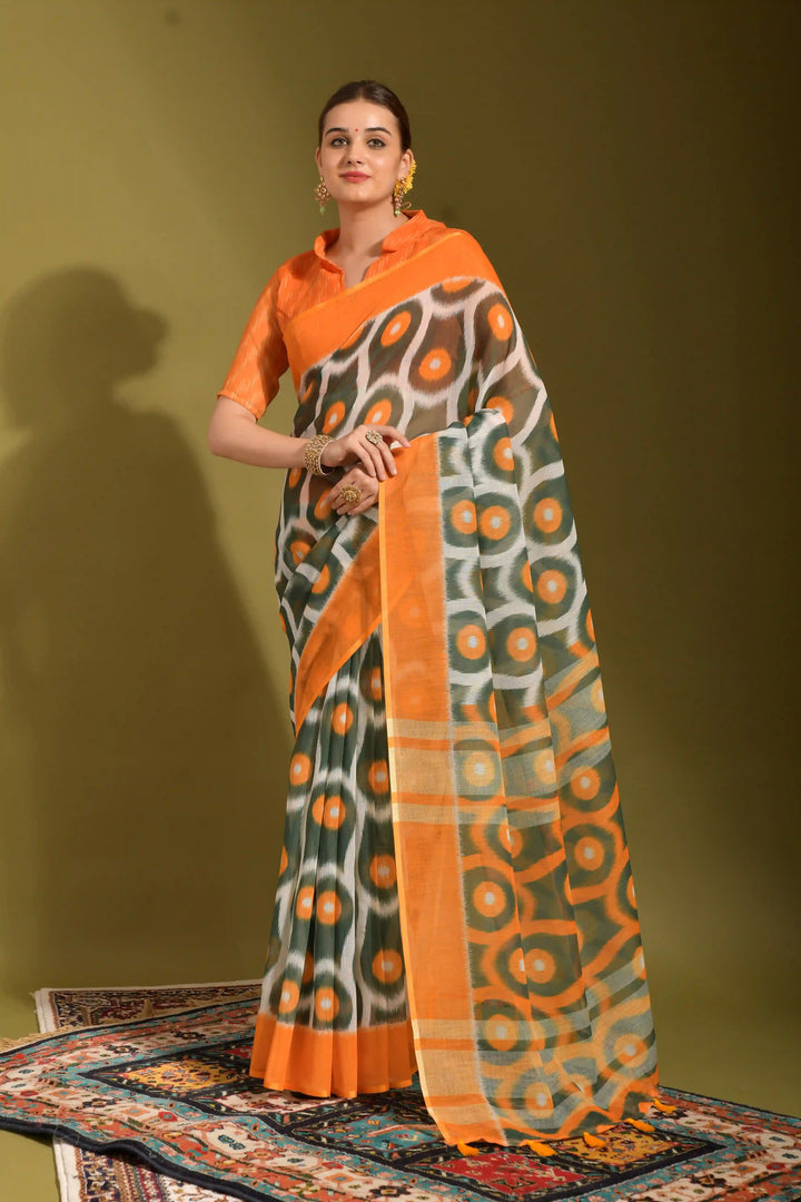 Linen Digital Printed Saree | Ideal for Weddings & Festive Occasions with Elegance