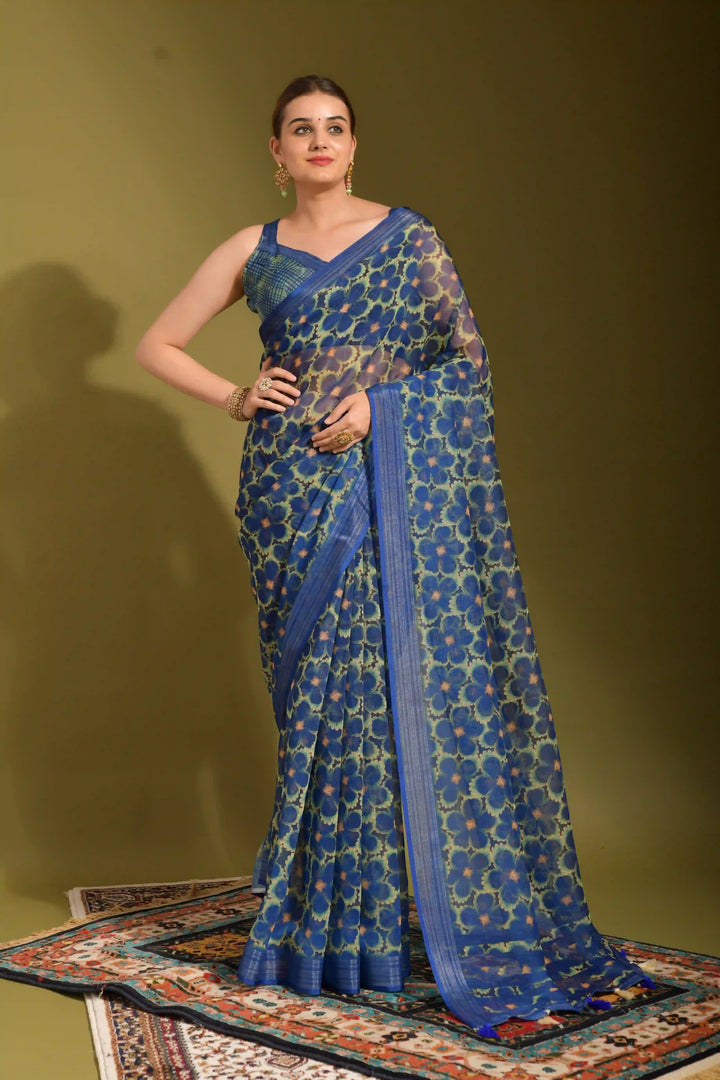 Stylish Linen Saree with Digital Print | Traditional Wear for Weddings & Events