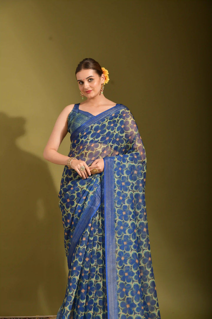 Stylish Linen Saree with Digital Print | Traditional Wear for Weddings & Events