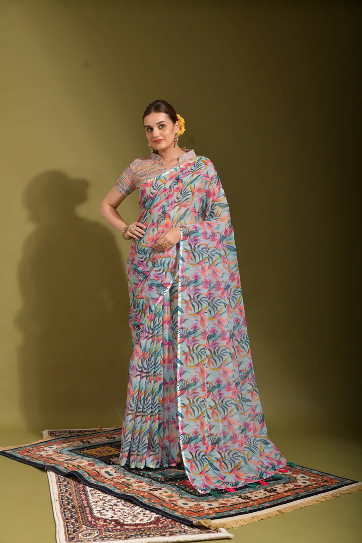 Elegant Linen Digital Printed Saree | Perfect Wedding & Festive Traditional Attire