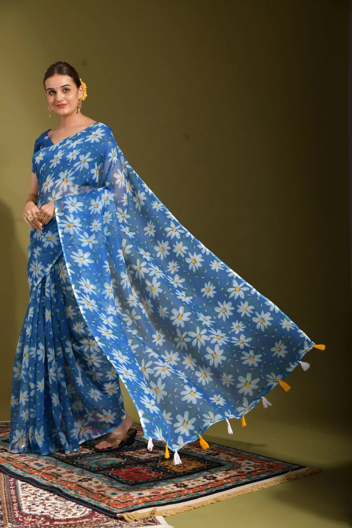 Linen Digital Printed Saree | Traditional Wedding & Festive Wear with Elegant Design