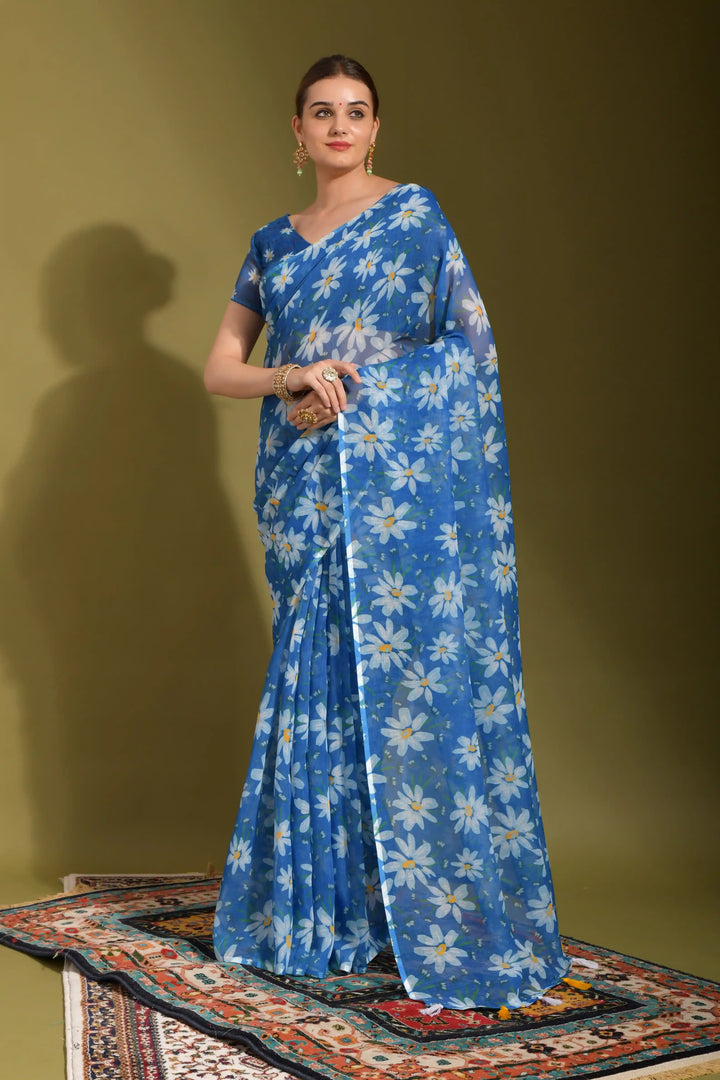 Linen Digital Printed Saree | Traditional Wedding & Festive Wear with Elegant Design