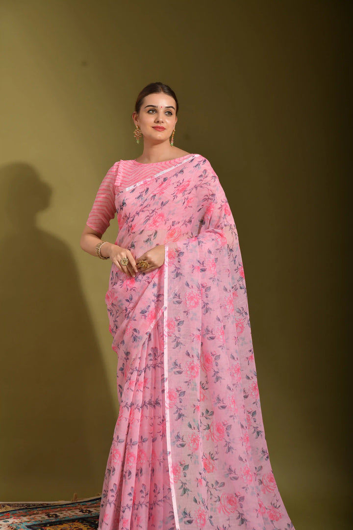Linen Saree with Digital Print | Elegant Wedding & Festive Wear
