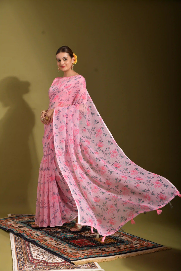 Linen Saree with Digital Print | Elegant Wedding & Festive Wear
