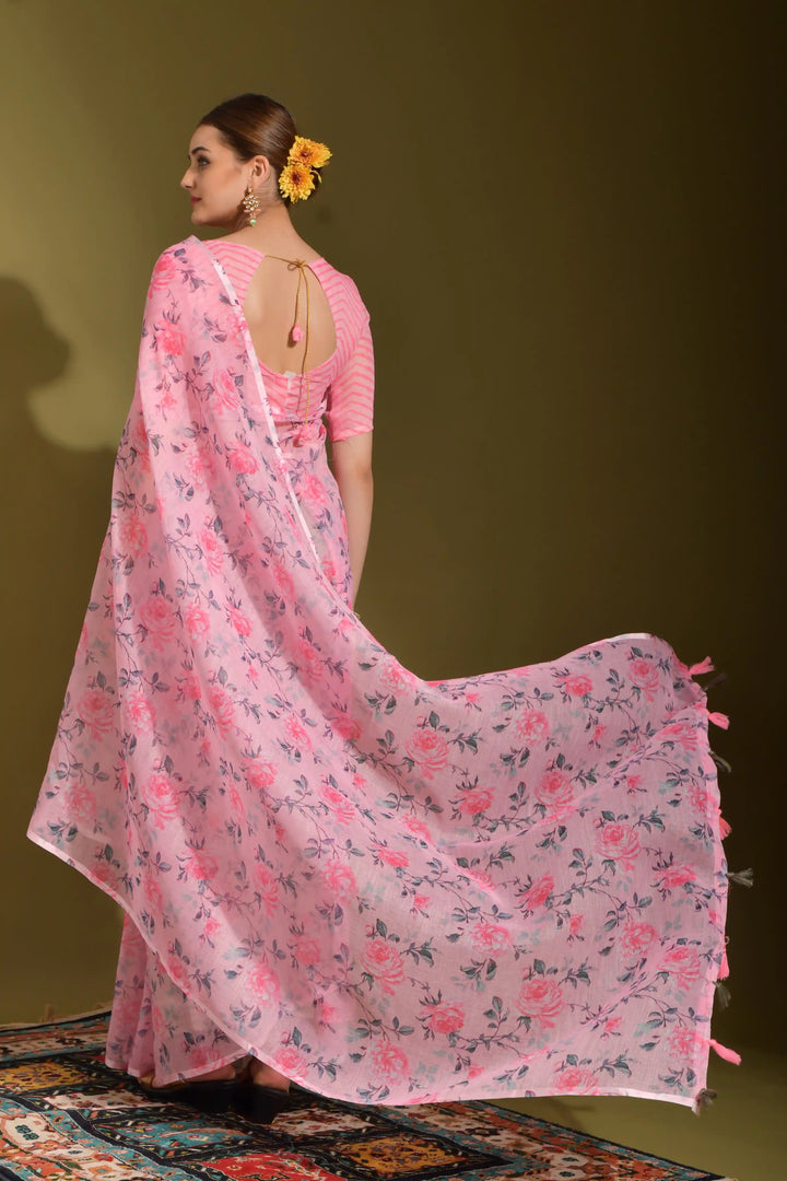 Linen Saree with Digital Print | Elegant Wedding & Festive Wear
