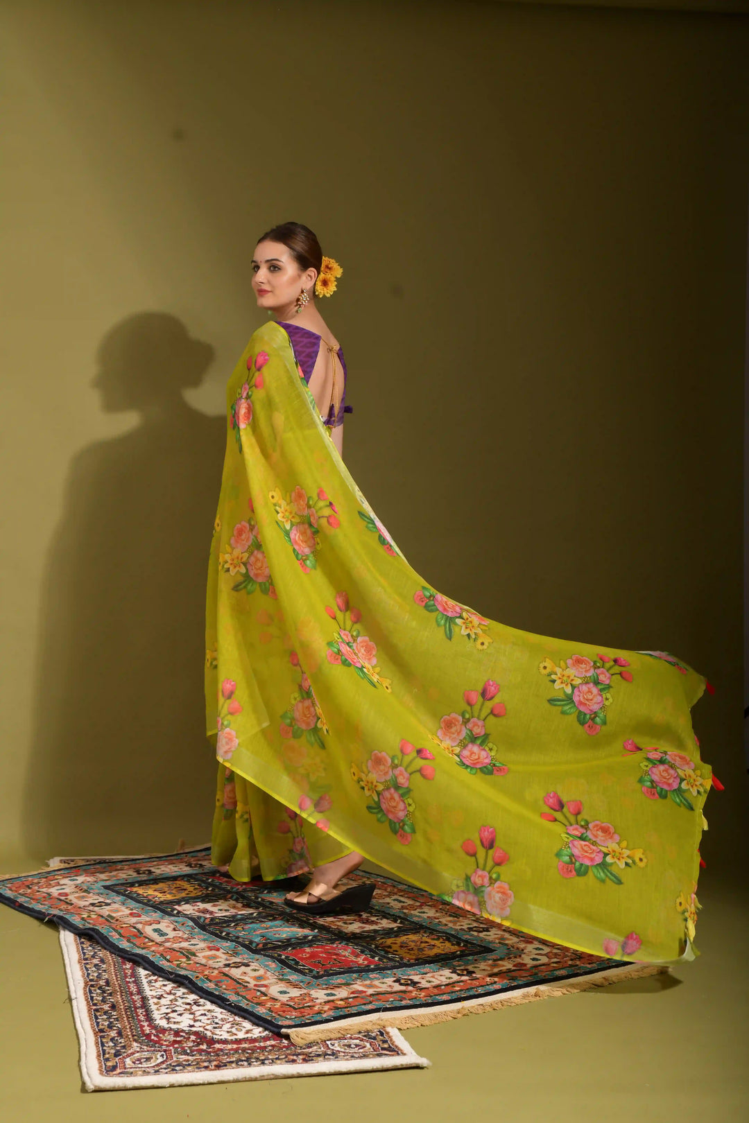 Light Green Linen Saree with Digital Print | Wedding & Festive Essential