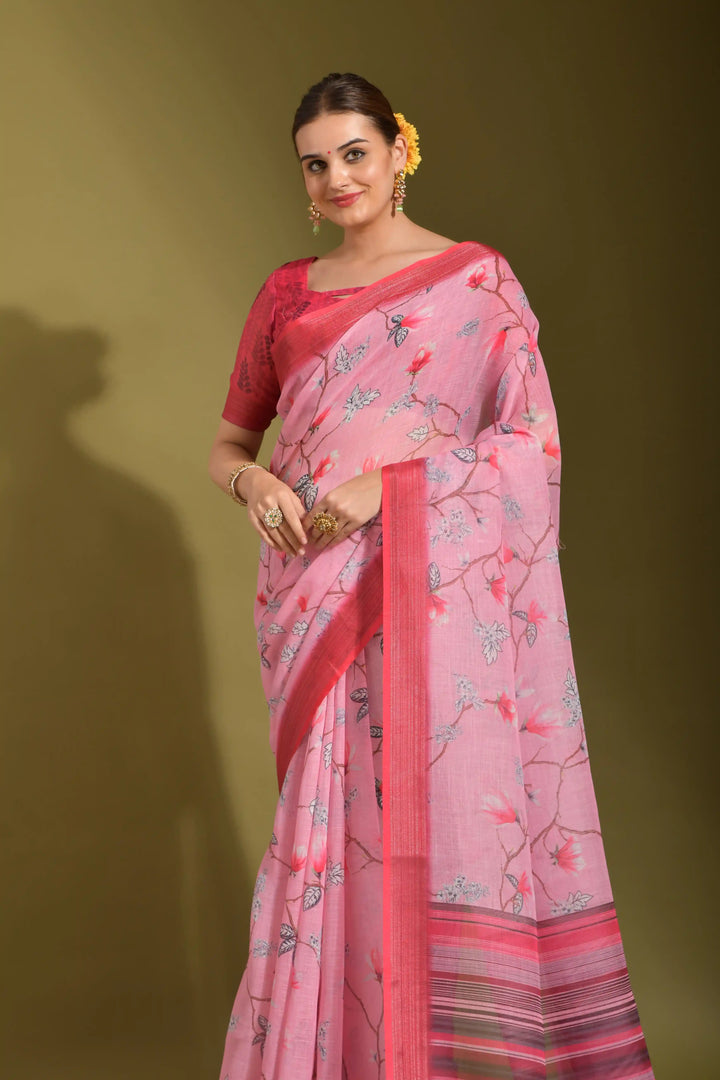 Linen Digital-Printed Saree | Wedding & Festive Traditional Wear