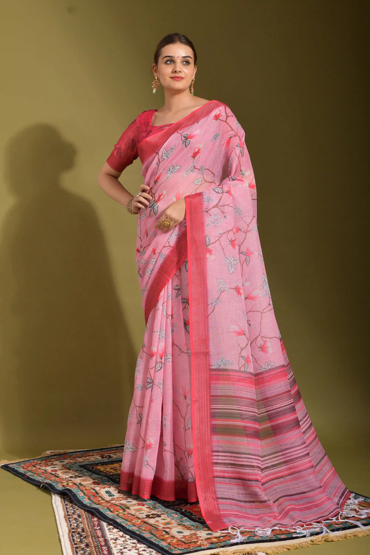 Linen Digital-Printed Saree | Wedding & Festive Traditional Wear