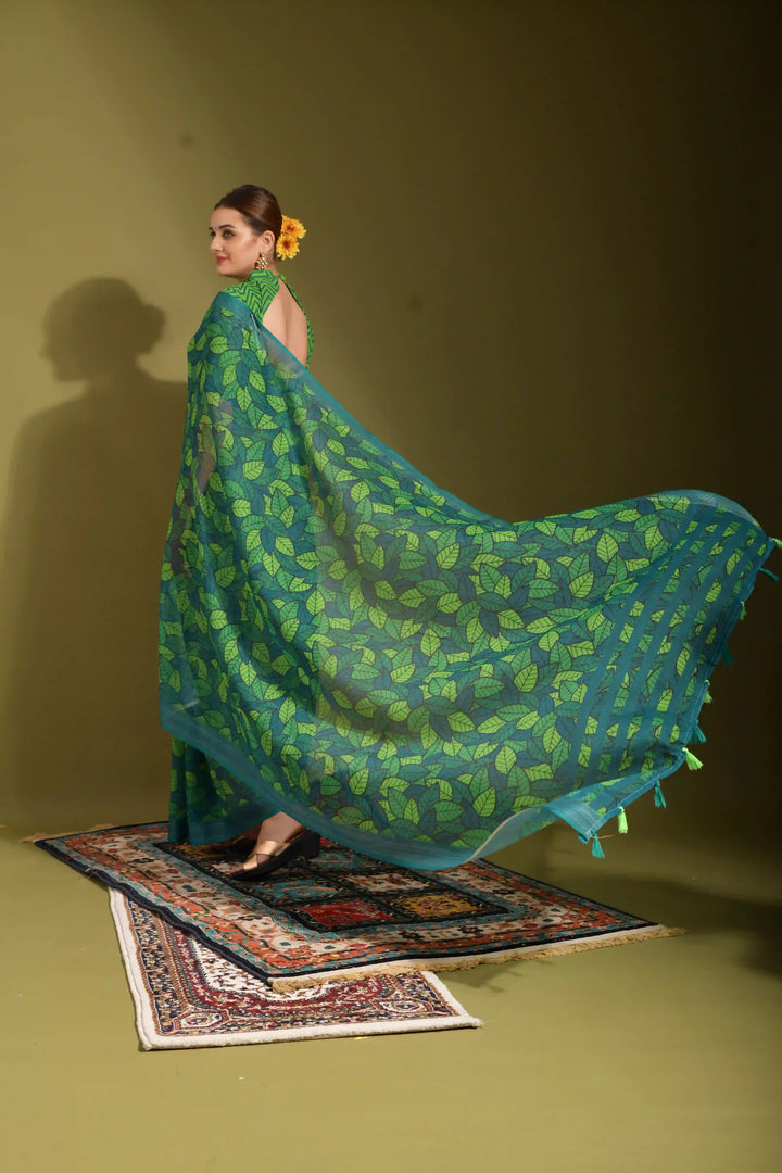 Elegant Linen Saree with Digital Print | Perfect for Weddings & Festive Events