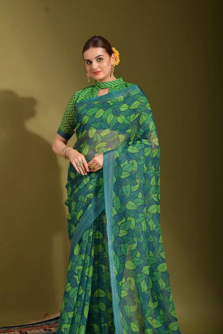 Elegant Linen Saree with Digital Print | Perfect for Weddings & Festive Events