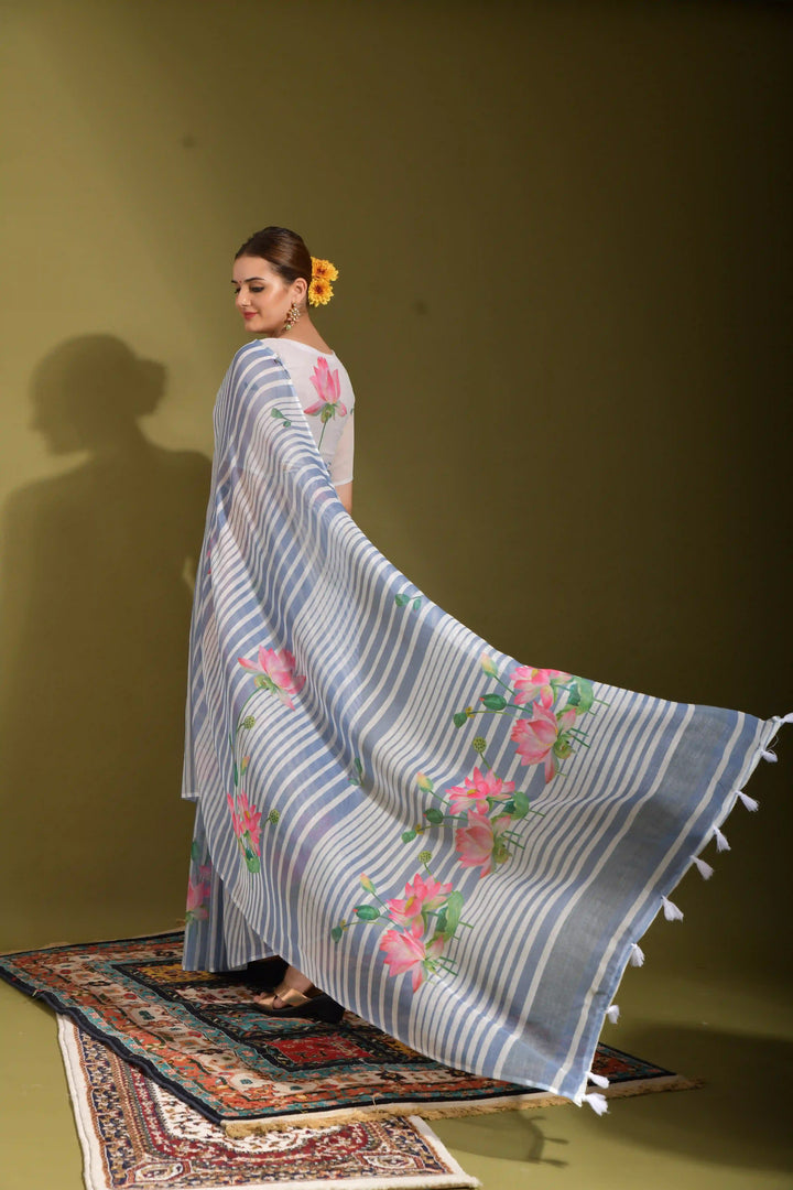 Elegant Linen Saree with Digital Print | Perfect for Wedding & Festive Special Events