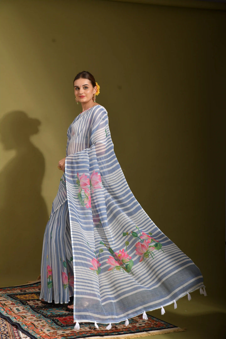 Elegant Linen Saree with Digital Print | Perfect for Wedding & Festive Special Events