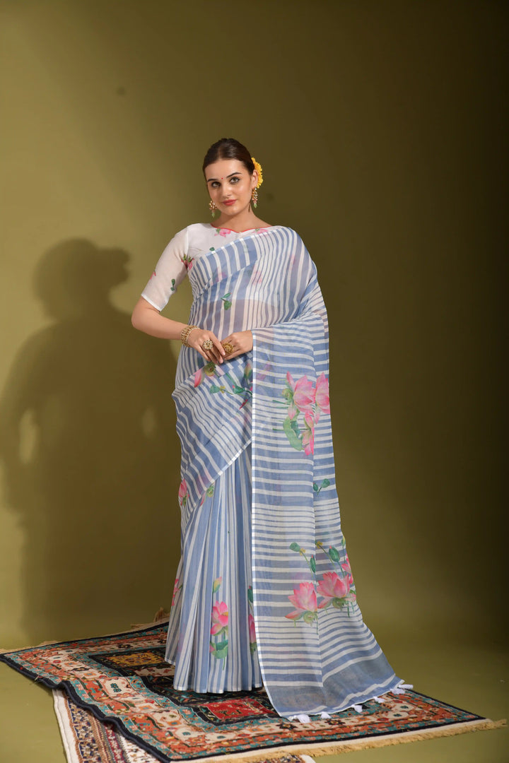 Elegant Linen Saree with Digital Print | Perfect for Wedding & Festive Special Events