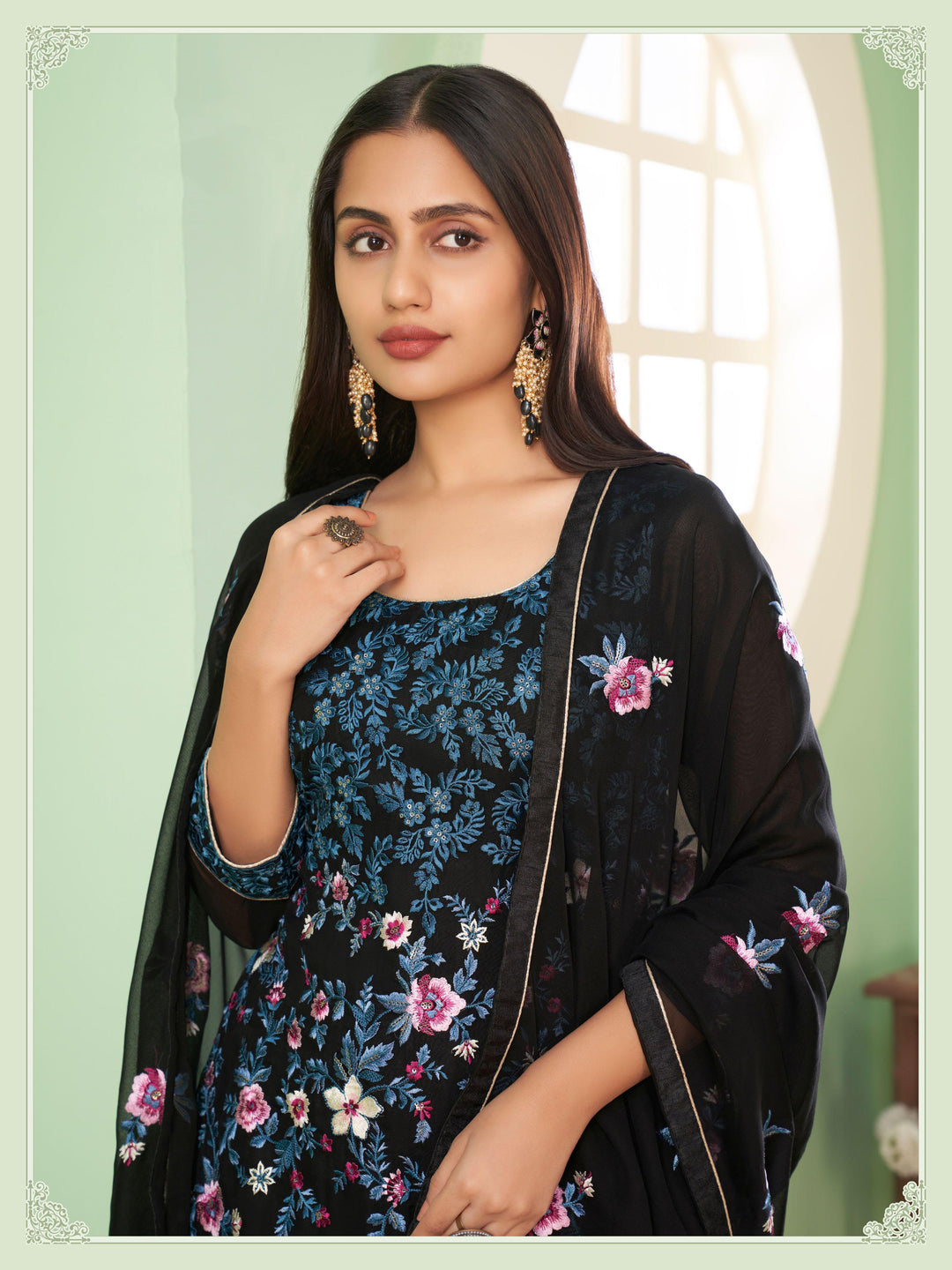 Partywear Palazzo Suit | Heavy Embroidered Georgette Set with Sequins Work