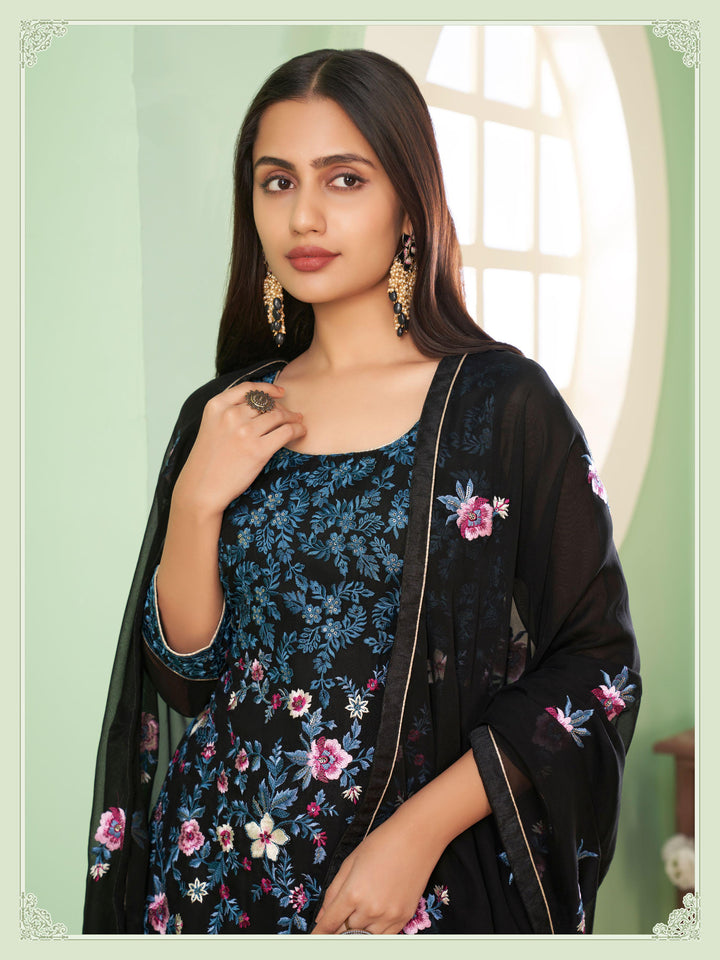 Partywear Palazzo Suit | Heavy Embroidered Georgette Set with Sequins Work