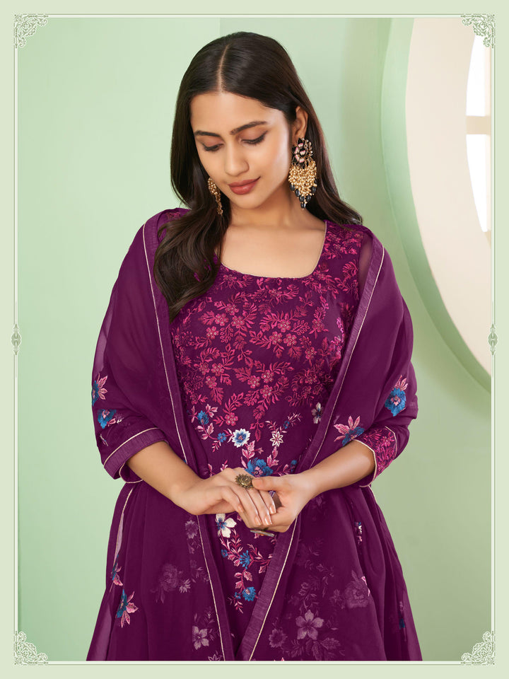 Partywear Palazzo Suit | Heavy Embroidered Georgette Set with Sequins Work